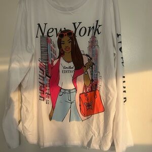 NWOT Stylish New York Graphic Long Sleeve Top - White and Pink
